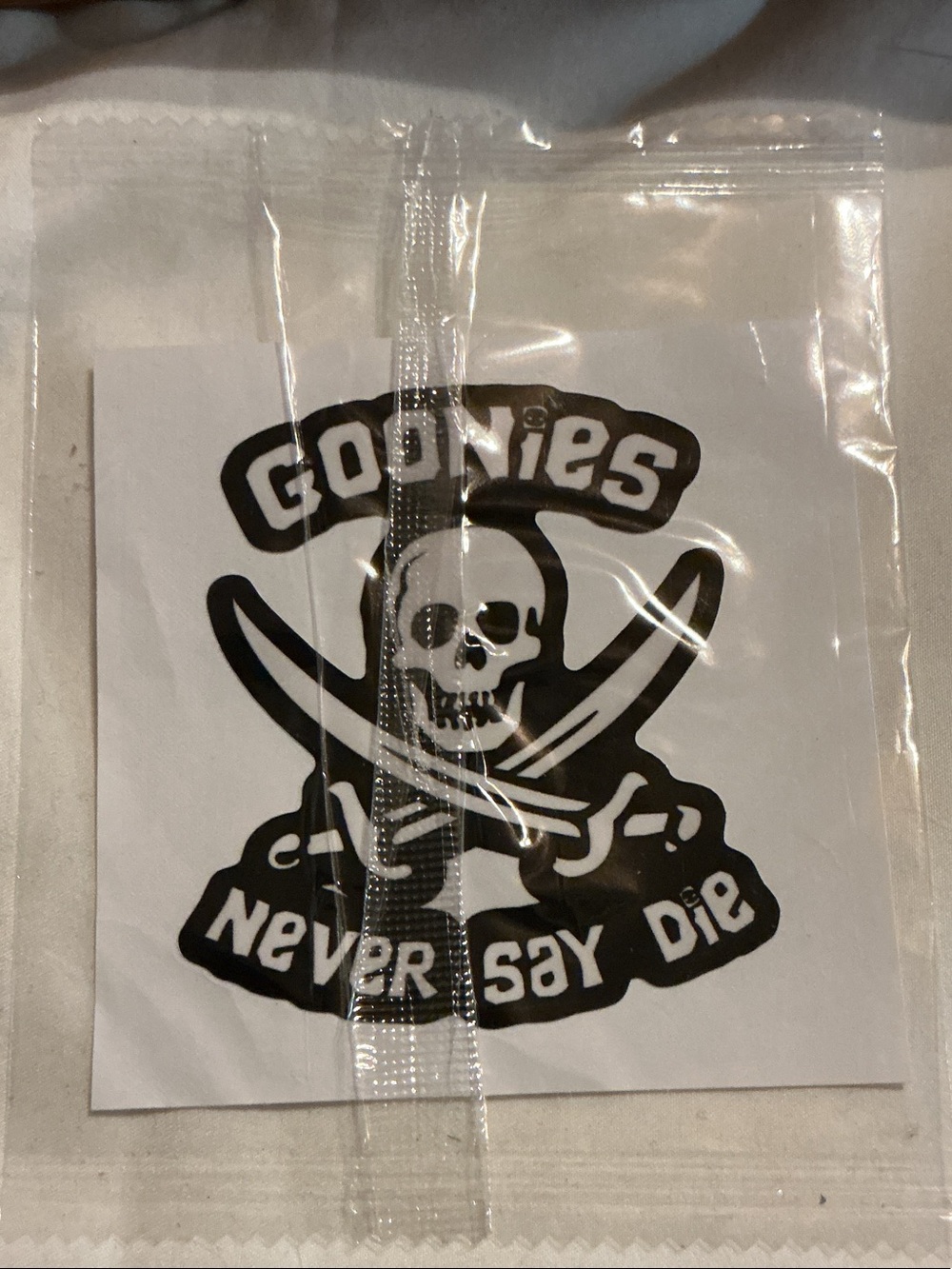 NWT Goonies Never Say Die Black Graphic Sticker or Car Decal